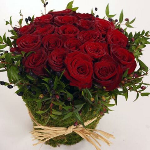 Pot de roses rouges Cupidon